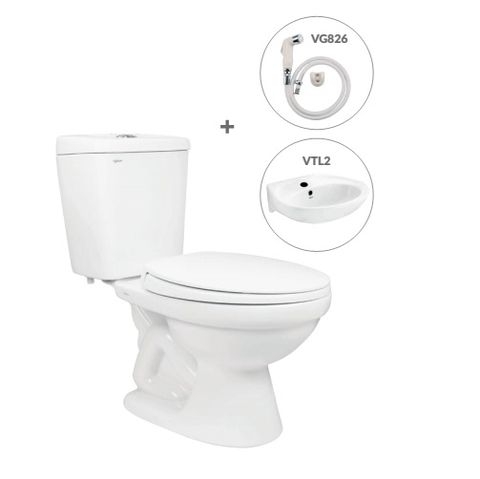 Bàn cầu hai khối VT34+ Xịt VG826 + Chậu VTL2 (hoặc VTL3)