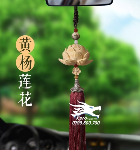 Dây treo gương ô tô hoa sen gỗ nở cánh nhỏ