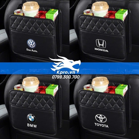Túi da đựng đồ lưng ghế họa tiết logo hãng