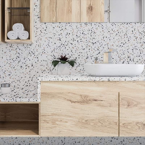 Đá solid surface màu Terrazzo ốp bếp