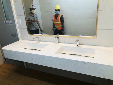 Thiết kế và thi công lavabo liền khối đá solid surface cho nhà máy sữa Yakut Bình Dương