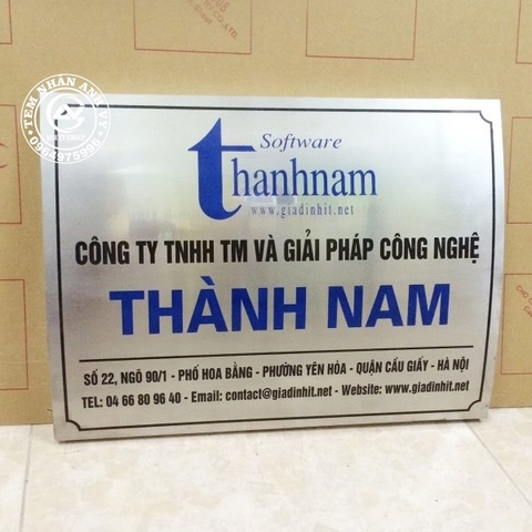 Biển công ty inox xước trắng, gấp chân cong