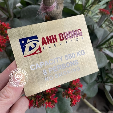 Logo chất liệu inox xước vàng ăn mòn