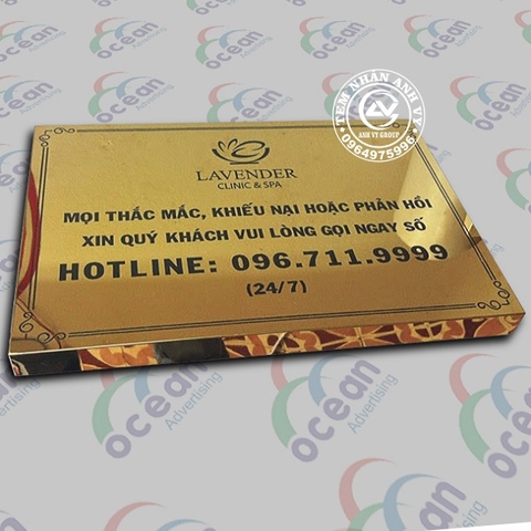 Biển công ty inox vàng gương, gấp chân vuông