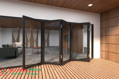 Cửa đi mở xếp gấp 5 cánh nhôm PMA