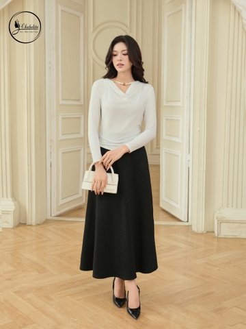 Áo cotton cổ đổ màu trắng