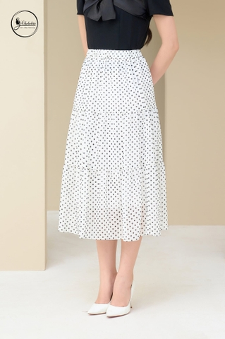 Chân váy chấm bi 3 tầng màu trắng