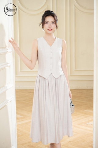 Sét bộ áo sát nách cổ tim phối chân váy màu xám