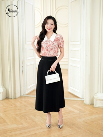 Áo sơ mi hoa phối cổ màu hồng