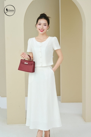 Sét bộ áo phối chân váy màu trắng