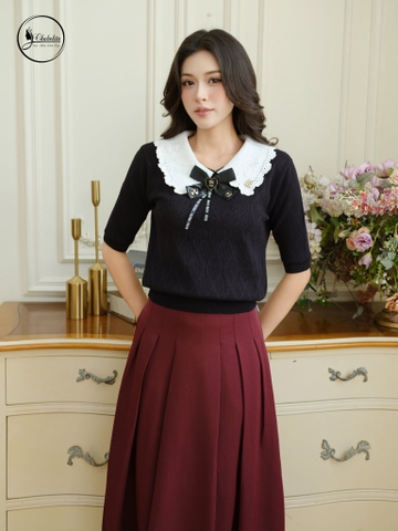 Áo len phối cổ màu đen