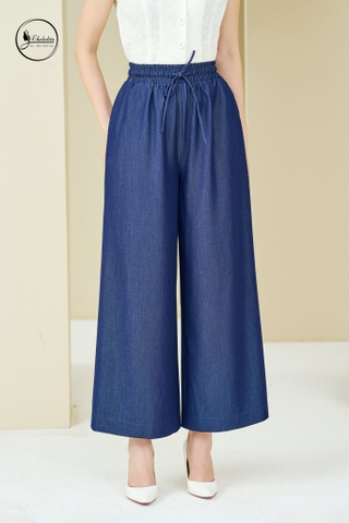 Quần bò suông cạp chun màu tím than