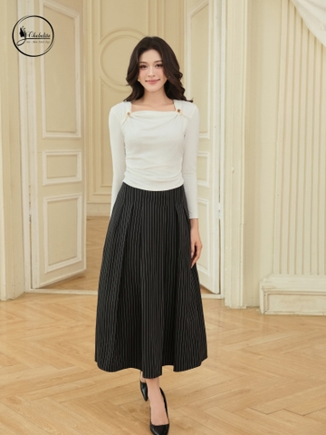 Áo cotton cổ vuông màu trắng