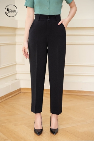 Quần suông cạp 2 khuy màu đen