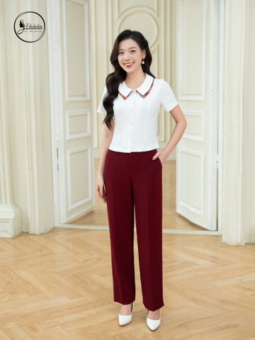 Áo sơ mi cổ phối màu trắng