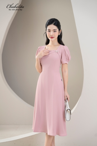 Đầm tay rúm màu hồng