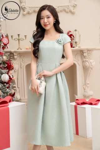 Đầm gấm màu xanh