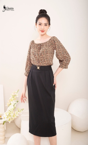 Chân váy dáng dài đai eo màu đen