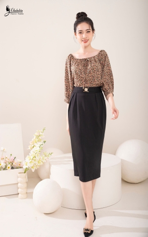 Chân váy dáng dài đai eo màu đen