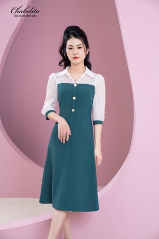 Váy phối tay ngực màu xanh