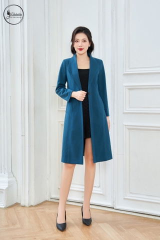 Áo măng tô dài màu xanh
