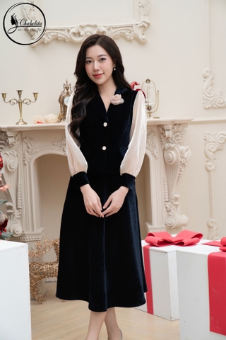 Sét bộ áo vest nhung kèm chân váy màu tím than