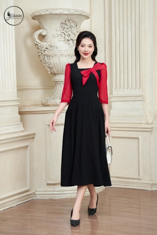 Đầm phối nơ màu đỏ