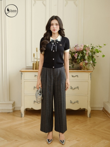 Áo len cổ phối màu đen