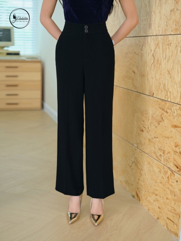 Quần suông cạp cao màu đen