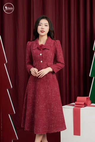 Sét bộ áo ký giả kèm chân váy màu đỏ