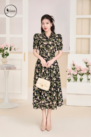 Sét bộ áo hoa kèm chân váy màu đen