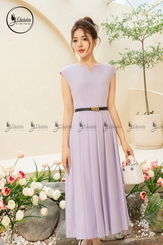 Đầm sát nách xếp ly màu tím