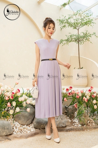 Đầm sát nách xếp ly màu tím