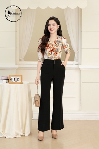 Quần ống vẩy 3 khuy màu đen