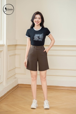 Quần short ống suông màu nâu đậm