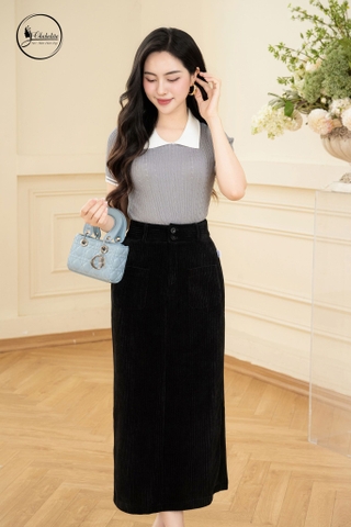 Chân váy chữ A dáng dài màu đen