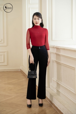 Quần dạ ống vẩy trang trí cạp màu đen