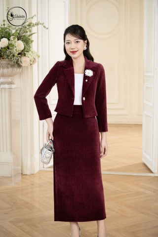 Chân váy dạ dáng A túi chéo màu đỏ