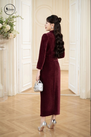 Chân váy dạ dáng A túi chéo màu đỏ