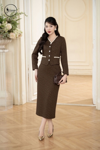 Sét bộ áo ký giả phối chân váy màu nâu