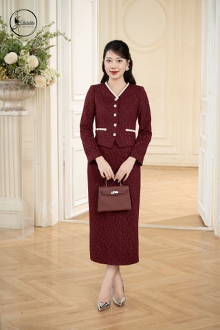 Sét bộ áo ký giả phối chân váy màu đỏ