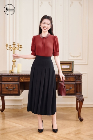 Chân váy xòe xếp ly màu đen