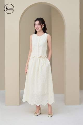 Áo ren sát nách cổ tròn màu be