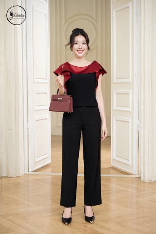 Quần ống đứng cạp 6 phân màu đen