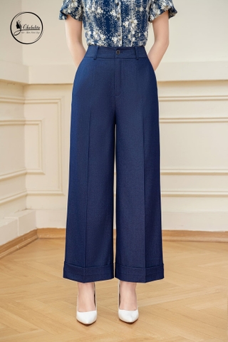 Quần suông gấu lơ vê màu bò xanh