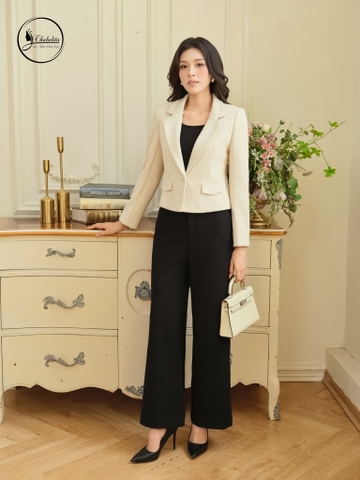 Áo vest dài tay 1 khuy màu be