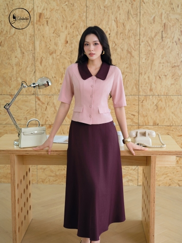 Sét bộ áo tay lỡ cổ phối màu hồng