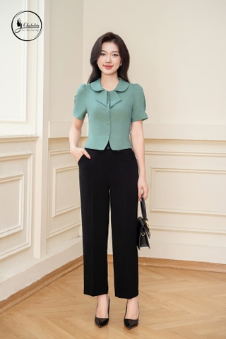 Quần suông cạp 2 khuy màu đen