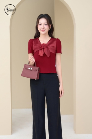 Áo sơ mi phối đỏ