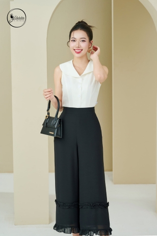 Áo sát nách cổ sen lớn màu trắng